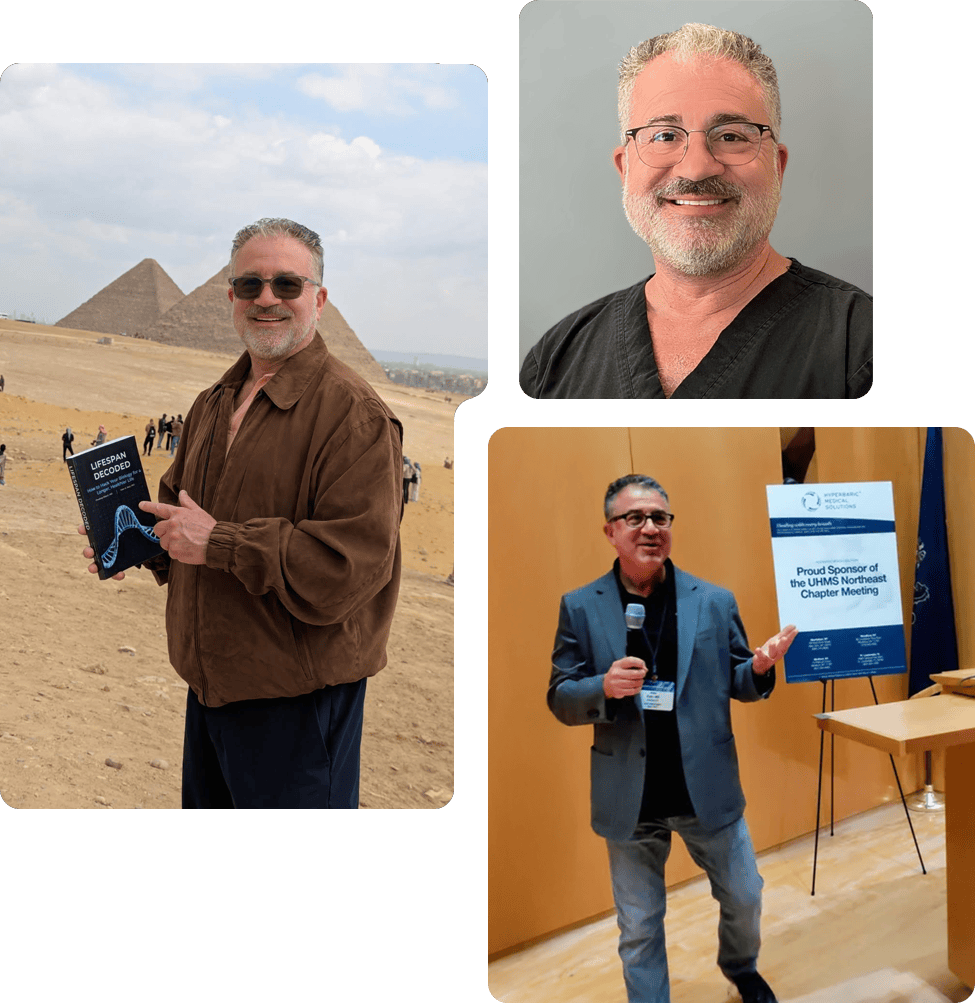 Dr. Katz collage of speaking, headshot and traveling