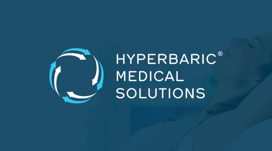 Hyperbaric Medical Solutions logo atop image of woman breathing in refreshingly