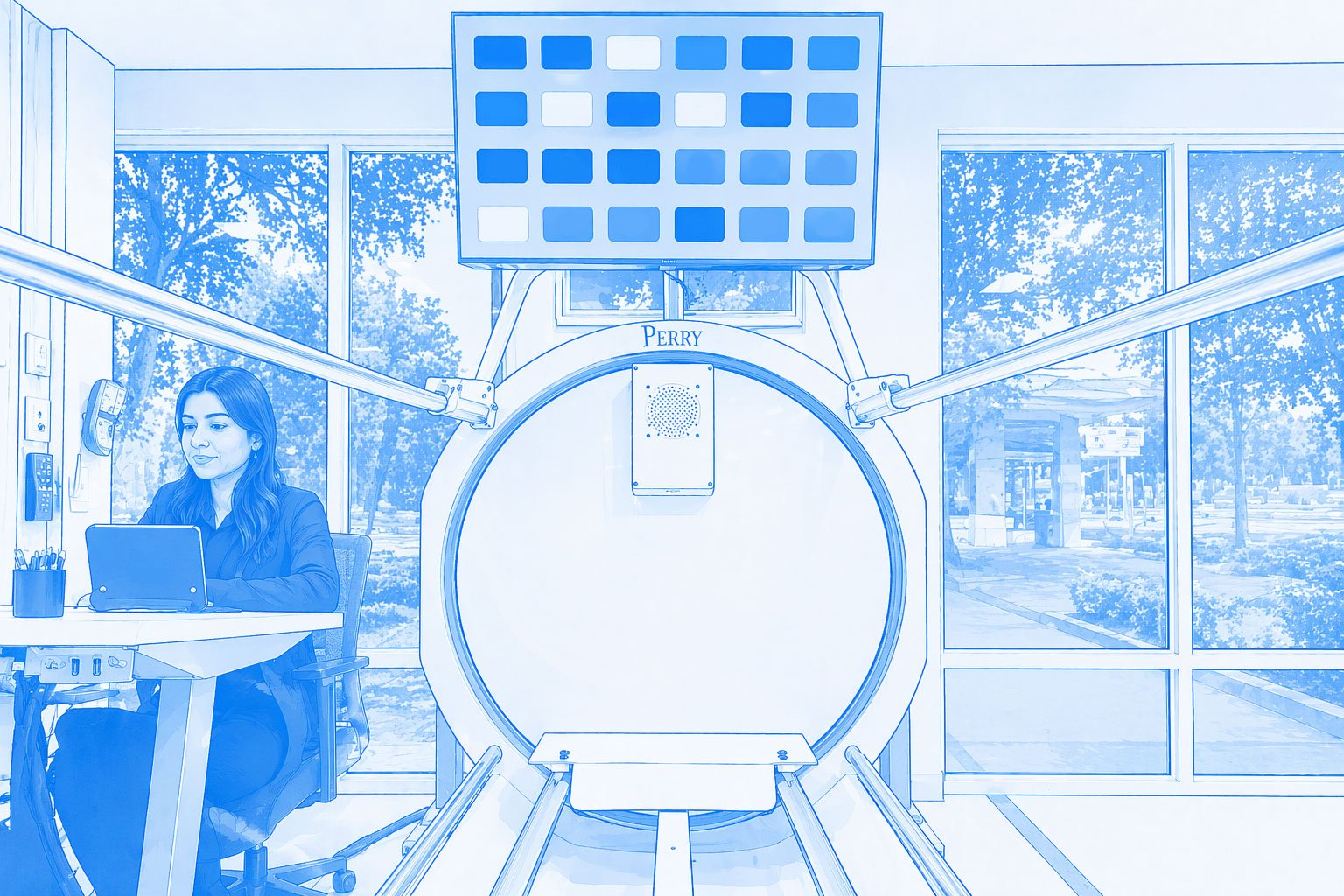 pov from inside hyperbaric oxygen therapy chamber illustrated