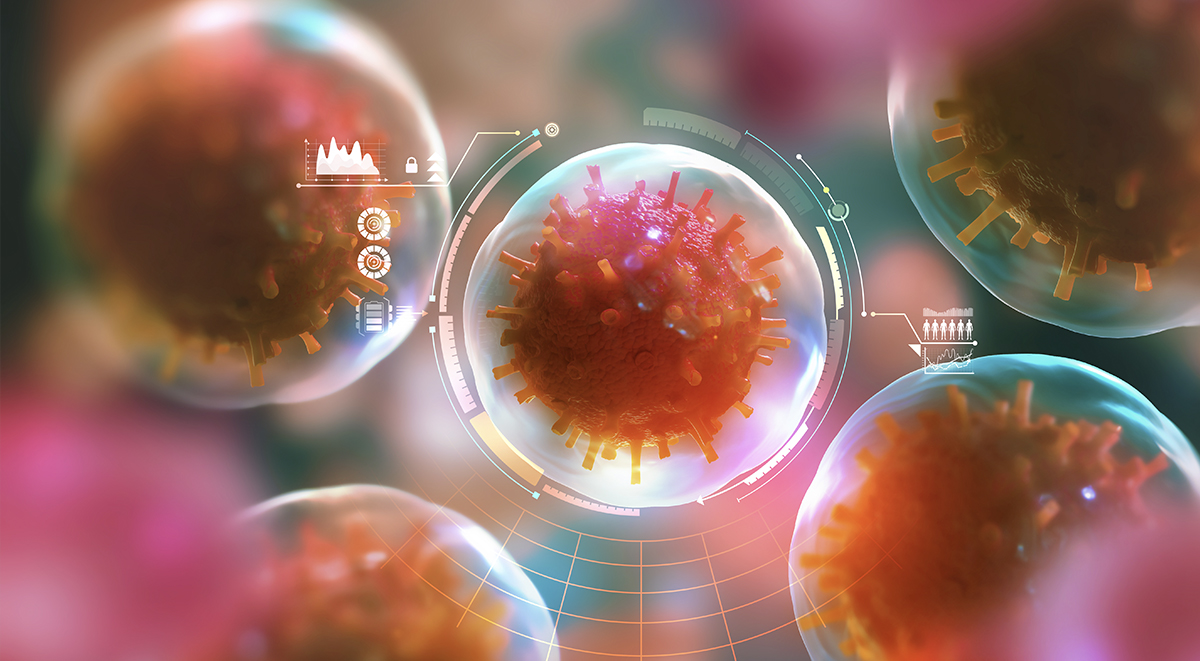 Immune System depiction with circles around bacteria type organism